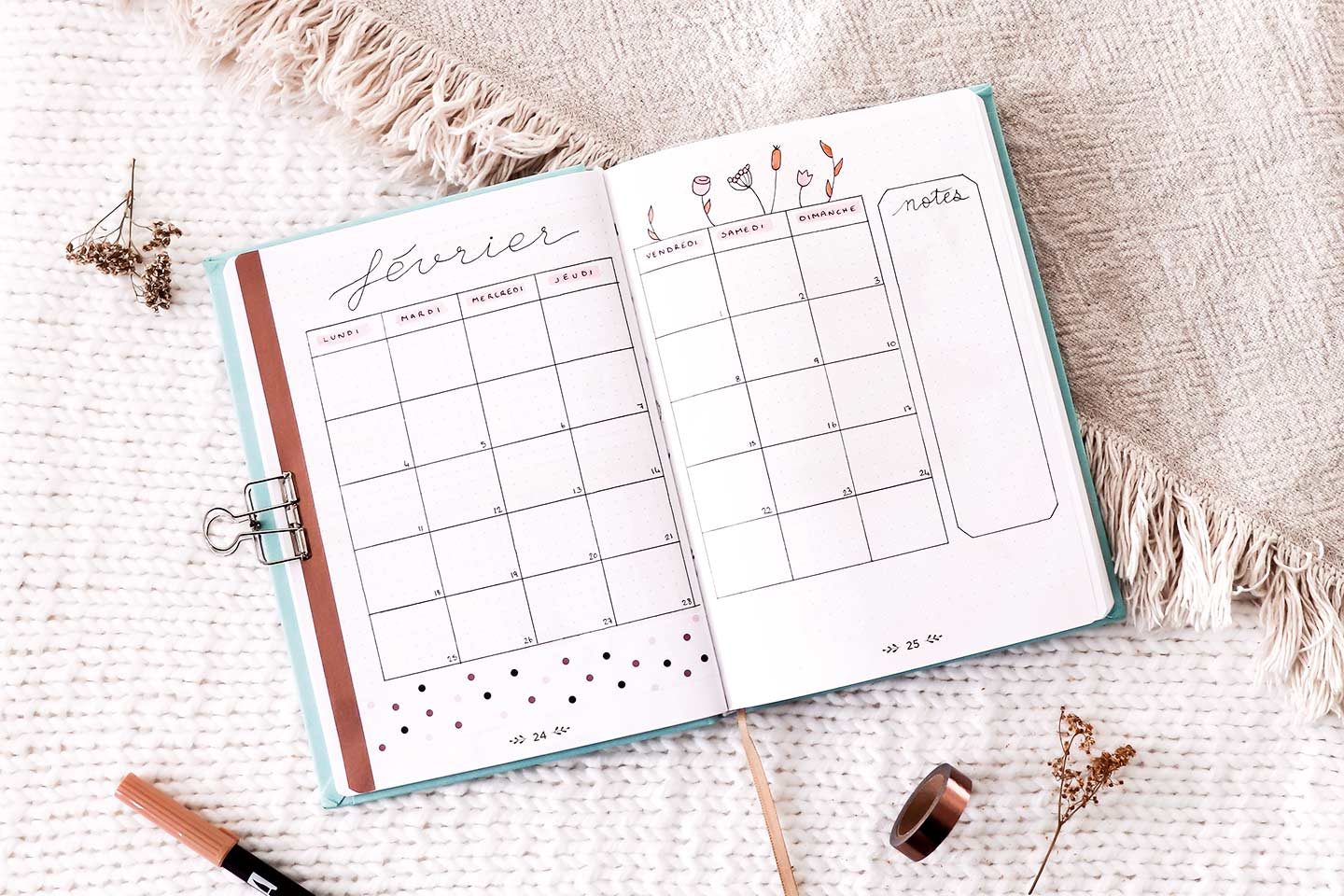 Bullet journal février – idée de mise en page - Manayin