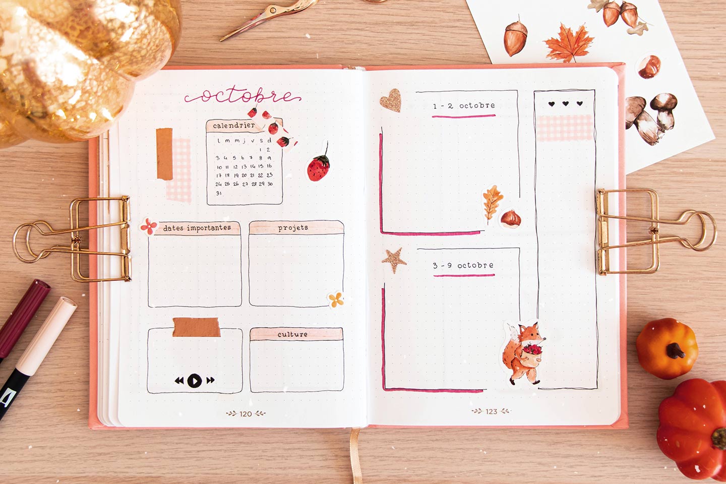 Octobre 2022 dans mon bullet journal – thème automnal - Manayin